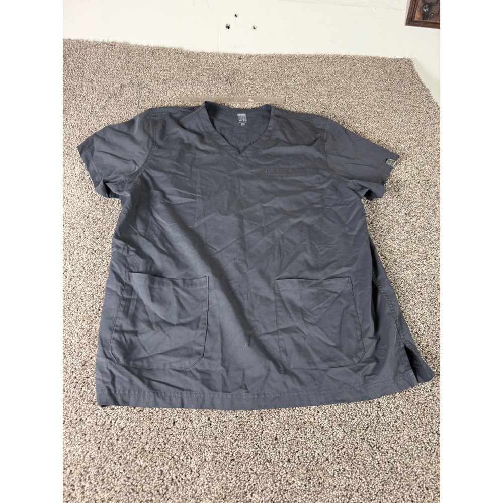 Roth Wear Womens Scrub Top XL Gray V-Neck 3 Pocket Stretch Medical Uniform